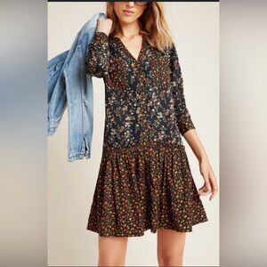 Anthropologie Maeve Marlie Button-Front Tunic Floral Print Dress Size 0